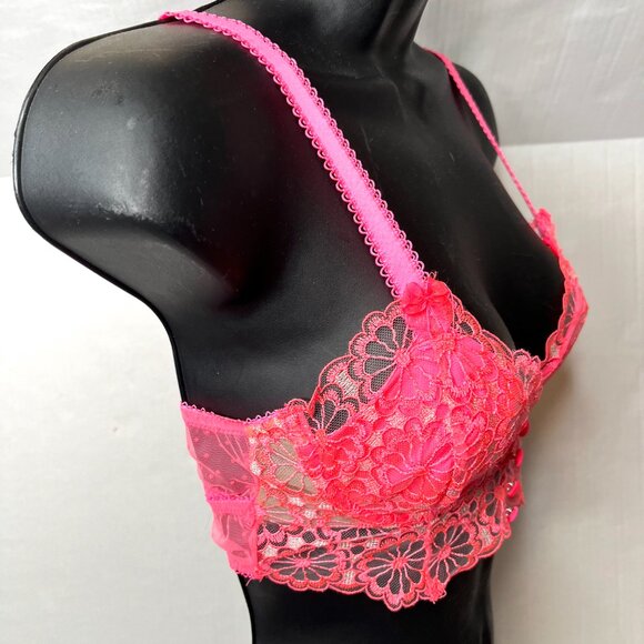 For Love & Lemons Daisy Lace Longline Bra Size XXS Hot Pink Bustier Corset Top - Picture 11 of 15
